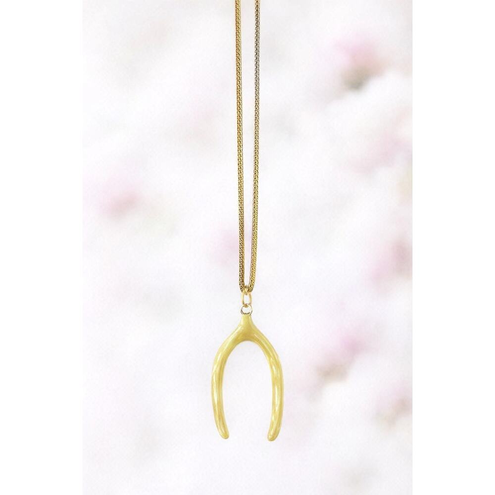 Large Vintage Bakelite Wishbone Pendant 22 inch Gold Tone Chain